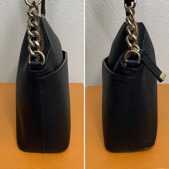 Calvin Klein Black Saffiano Top Zip Chain Crossbody Bag - Picture 9 of 12